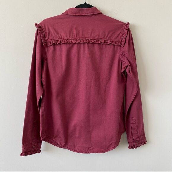 Tu - Brick Red Ruffle Button Down Shirt - Small - Picture 2 of 8